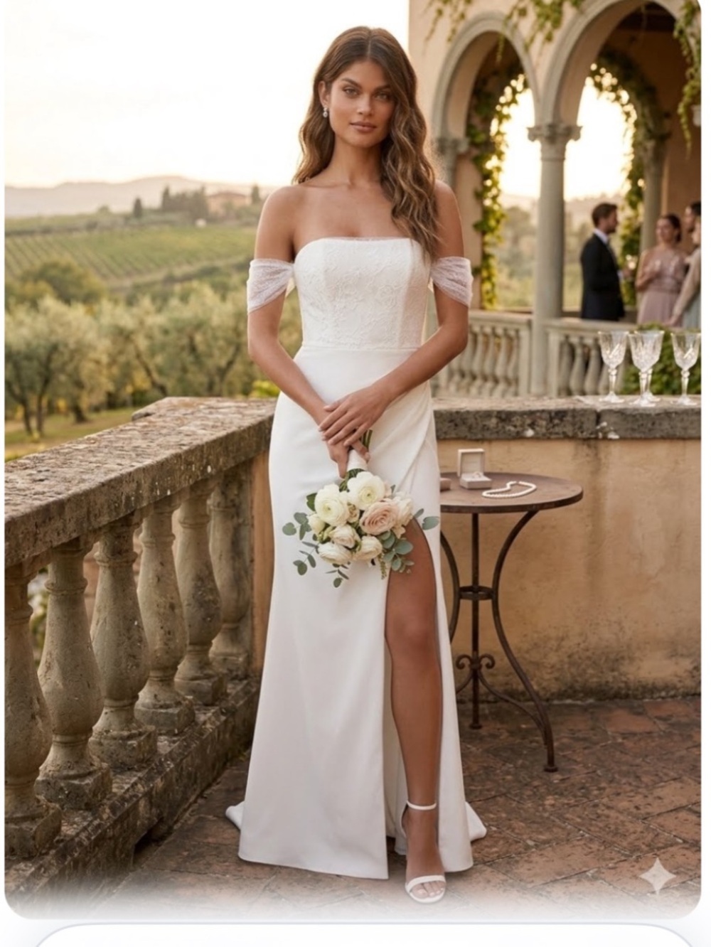 New Lulus Profound Glamour Off-Shoulder White Bridal Gown w/Side Slit Sz Medium